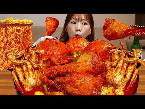 🍗직접만든 꽃게닭도리탕,라면사리,볶음밥 먹방🍶 매콤달짝 닭볶음탕에 꽃게토핑?!😋 계란찜 주먹방 먹방 CHICKEN MUKBANG ASMR EATINGSHOW REALSOUND