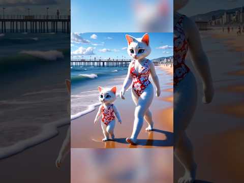 Mother cat and kitten sea adventure #cat #kitten #catlover #cute #smartcat #catshorts #ai #cutecat
