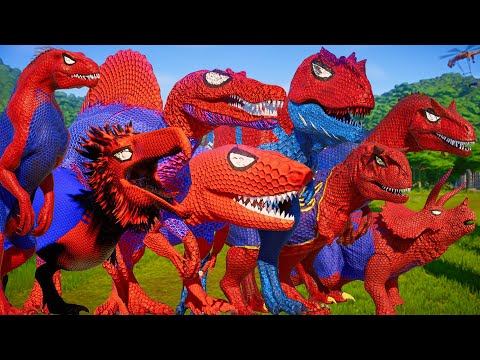 All Spiderman Dinosaurs Battle in Jurassic World! 🕷️ SuperHero Dinosaur Team Hunt & Fight