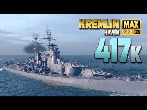 Battleship Kremlin with huge  400k damage on map Haven   World of Warships