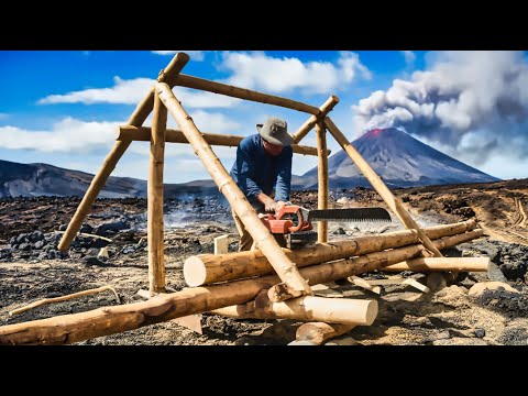 Man vs. Volcano: 100-Day Challenge to Build a Wood Cabin on a Volcanic Island ! (By @WildGnomos‬ )