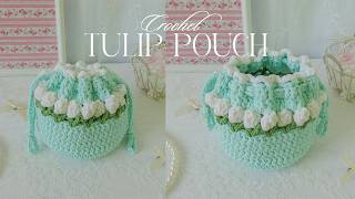 Crochet Tulip Pouch🌷͙Hướng dẫn móc túi dây rút đựng đồ makeup họa tiết hoa tulip🌷Vyvascrochet