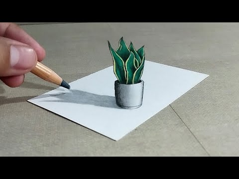 🔥 Dibujos en 3D - Como dibujar un JARRÓN de planta en 3D en 3d - ARTE