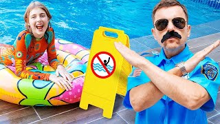 Vater erklärt Sicherheitsregeln im Pool | Videosammlung für Kinder | Vania Mania DE