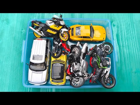 Box Full of Model Cars & Bikes Range Rover, Mini Cooper, Kawasaki Ninja H2R, Royal Enfield etc.