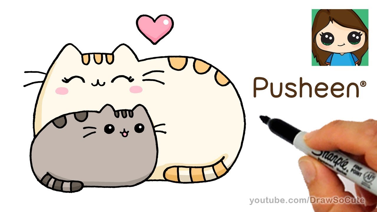 How to Draw Pusheen with Mom Easy Mother's Day