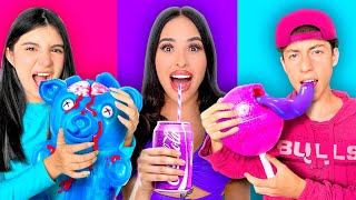 24 HORAS COMIENDO de un SOLO COLOR AZUL MORADO Y ROSA!! 