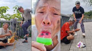 homeless people are bullied by bad guys - Poor grandpa ate instant noodles, birthday cake 😢  Ep1
