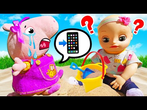 Peppa Pig a perdu son téléphone ! Jeux de sable pour enfants avec la poupée Baby Alive