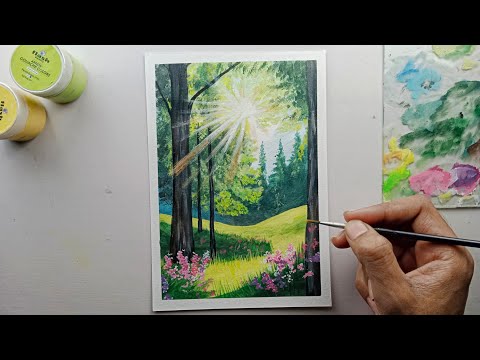 Beautiful Forest Painting/ Gouache Painting/ tutorial for beginners/ Landscape Painting