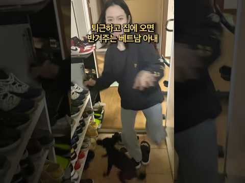 퇴근하고 집에 오면 항상 반겨주는 베트남 아내와 강아지 #국제커플 #베트남 #viral #funny #happy #shorts