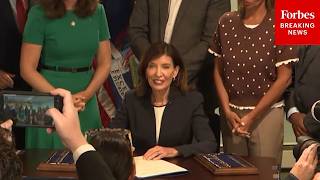 YouTube video thumbnail: New York Gov. Kathy Hochul Holds Press Conference to Sign new Bills Into law