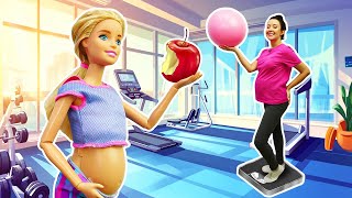 Barbie doll plays sports to stay healthy and raise a healthy Barbie baby doll with Katy.