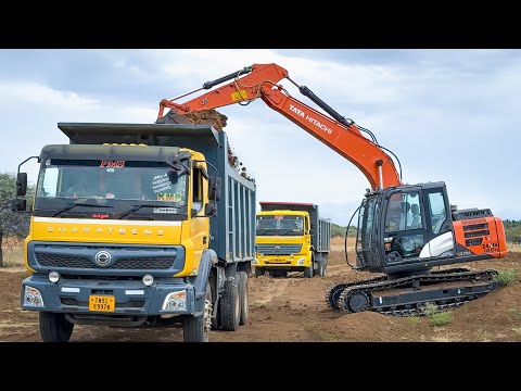 Finally TATA Zaxis 140 Excavator Loading Mud 2 BharatBenz Truck  Checking the Shore of village Pond