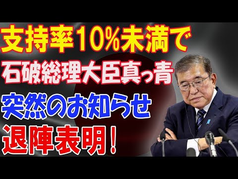 自民党大揺れ！で自民支持率前10未満 石破総理大臣真っ青 突然のお知らせ退陣表明