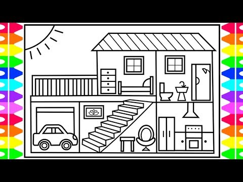 How to Draw a House for Kids  💚💙💜 House Drawing for Kids | House Coloring Pages for Kids