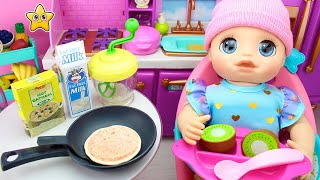BABY ALIVE Real 👶🍼 Preparo el DESAYUNO, Estrena ROPITA, PAÑALERA y PASEO en su RUTINA de MAÑANA