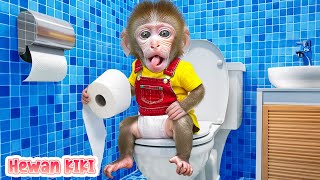 Monyet Hewan Membawa Anak Bebek ke Toilet dan Makan Jelly di Kolam Renang | Hewan KIKI Channel