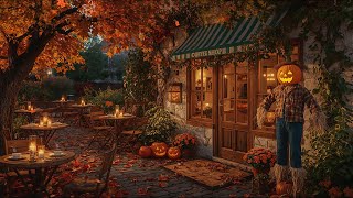 September Autumn Night at Outdoor Coffee Shop Ambience🍂Smooth Jazz Instrumental Music for Good Mood