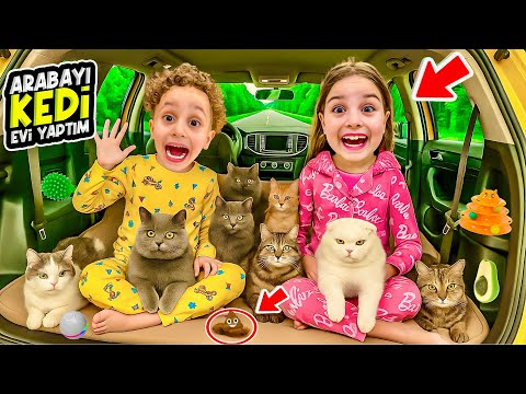 KUZEY ELİF ARABAYI KEDİ EVİ YAPTI !! ANNEMDEN BABAMDAN KAÇIŞ !! EYVAH KEDİ KAKA YAPTI !!