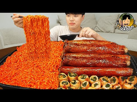 ASMR MUKBANG 직접 만든 대왕 통대창 불닭볶음면 파김치 오이소박이 먹방 & 레시피 FIRE NOODLES AND Giant Intestine EATING SOUND!