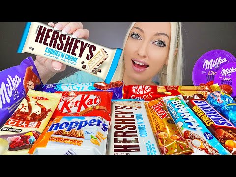 ASMR EATING CHOCOLATE, CANDY BARS, ICE CREAM, HERSHEY’S, MILKA, SNICKERS (DESSERT) MUKBANG, 초콜릿 먹방