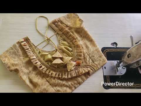 Golden frill blouse design | Cutting and stitching back neck design