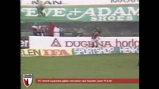 FC Utrecht supporters glijden met karton naar beneden Jaren 70 & 80