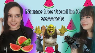 Name the food in 3 seconds or get sprayed with water ! With @nikkihatsunecosplay 💜💚