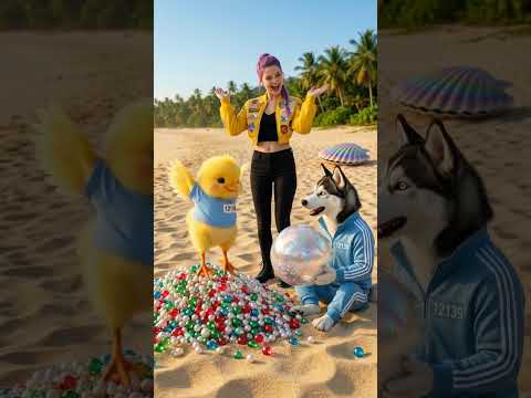 The Husky and the Little Yellow Chick: A Funny Story About Opening a Clam #funny #dog