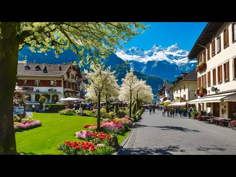 Peaceful Spring Walk In Swiss Town Interlaken , Switzerland🇨🇭