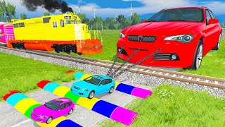 Small to Giant Cars vs Trains and Rails - BeamNG.drive