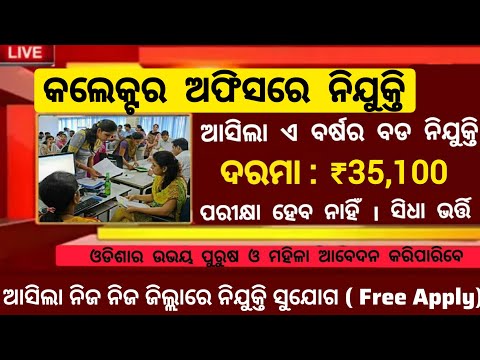 Odisha Collector Office Recruitment 2025 ! Govt Job Vacancy 2025 ! Salary 35,000 Per Month