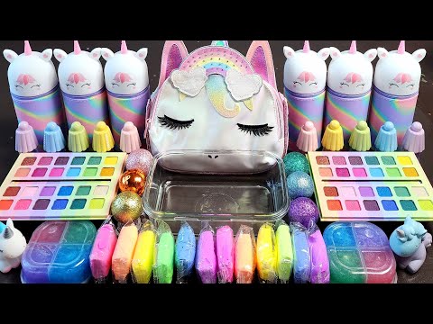 ASMR UNICORN RAINBOW Slime Mixing Makeup,Parts, Glitter Into Slime!#ASMR#satisfying#slime