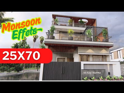 25x70 House Design 3D | 1750 Sqft | 194 Gaj  | 5 Bed Rooms | 8x19 Meters | 3D Floor Plan