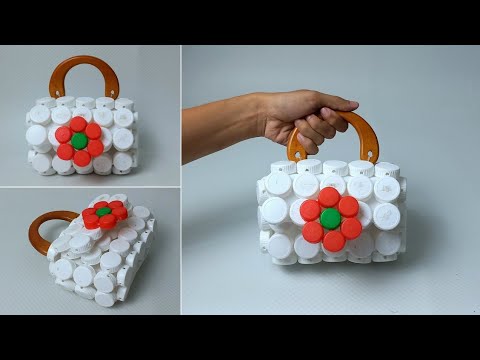 Plastic Bottle Caps Craft Idea || Making Handbag From Plastic Bottle Cap || Tas Tutup Botol