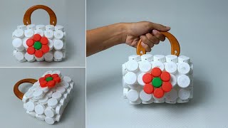 Plastic Bottle Caps Craft Idea || Making Handbag From Plastic Bottle Cap || #recycle #waste