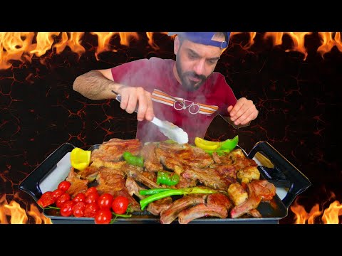 مشاوي اضلاع غنم وعجل مع اللية وخضار متنوعة شواء Lamb Chops, Veal Chops, Lamb Tail Fat Grilling