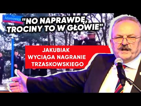 "Patrzcie". Jakubiak puścił nagranie Trzaskowskiego. "No naprawdę, trociny to w głowie"