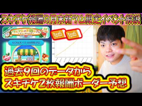 スキチケ最大2枚の報酬！月末新ツム限定イベント ツムツムのお店やさんについてボーダー予想も含めて解説！202506【こうへいさん】【ツムツム】