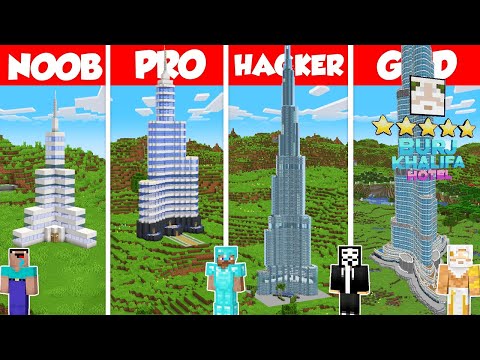 Burj Khalifa Build Battle Challenge - Noob vs Pro vs Hacker vs God - Minecraft Animation