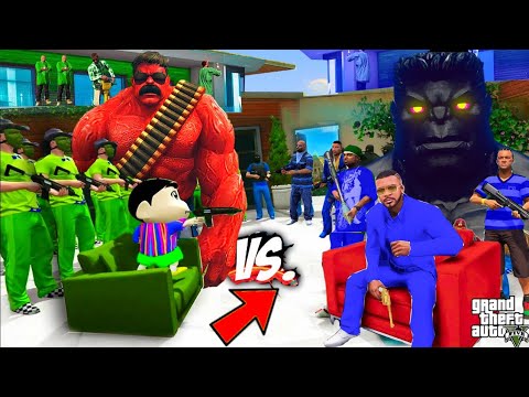 Shinchan Pinchan GREEN GANG vs Franklin BLUE GANG Hulk In GTA 5 | Destroying Hulks Supercars