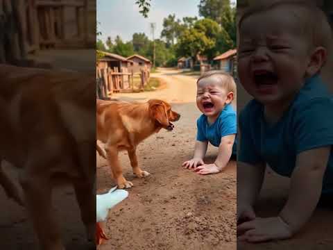 Brave Golden Retriever Saves Baby! Chases Away Goose and Carries Child Home!
