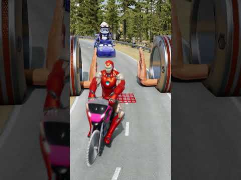 Weird Cars Crossing Two Giant Slap Hand Bollards & Red Wooden Spikes Bollard  | BeamNG.Drive