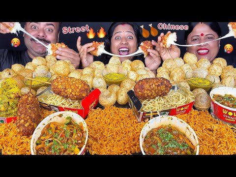 STREET FOOD vs CHINESE FOOD challenging video with punishment 🤮FUCHKA, MAGGI,CHICKEN, EGG #asmr