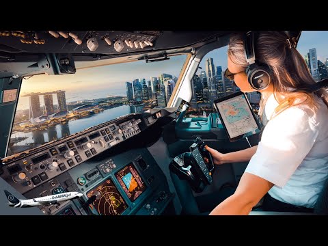 BOEING 777 Stunning LANDING SINGAPORE Airport RWY20R | Cockpit View | Life Of An Airline Pilot