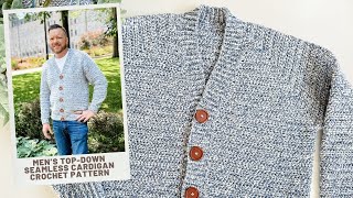 Easy Top Down Men's Cobblestone Crochet Cardigan