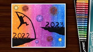 How to draw happy new year 2023 drawing for beginners step by step | New year drawing