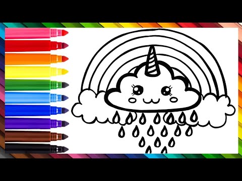 Dibuja y Colorea una Linda Nube de Unicornio 🌧️🦄🌈 Dibujos para Niños