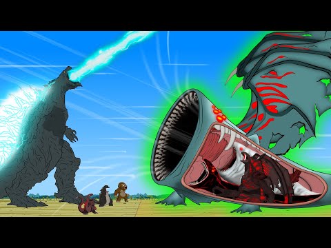 Rescue Family GODZILLA & KONG vs Legendary Sea Eater : Giant Mouth Monster Level Challenge - FUNNY